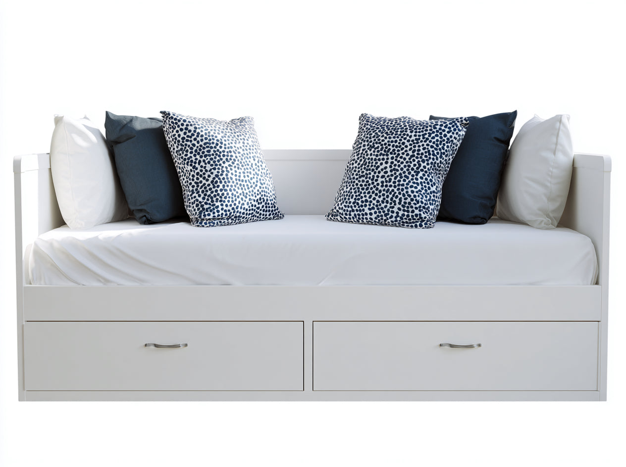 Canapé lit - bois - tissu - 215x94x82 cm - blanc-bleu - style moderne