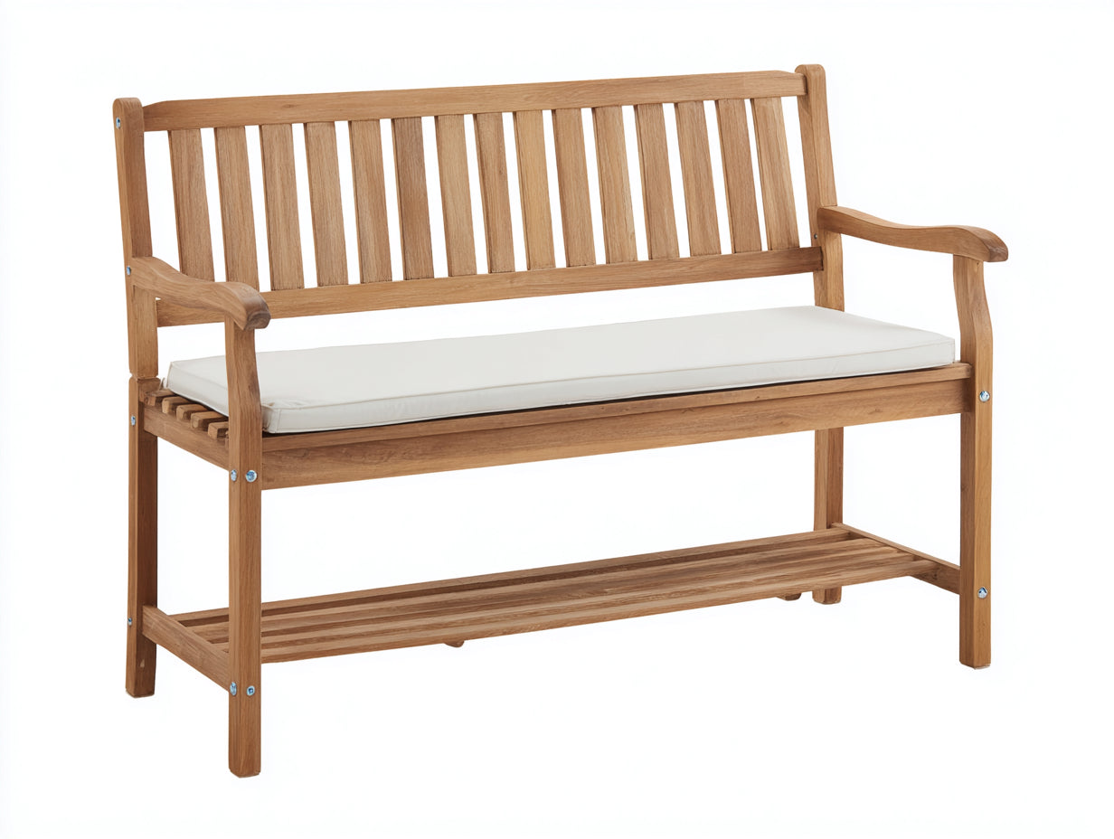 Banc de jardin - bois - textile - 150 x 52 x 89 cm - marron clair-blanc - style classique