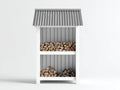 Abri à bûches - bois-métal - 132x52x157 cm - blanc-gris clair - style rustique