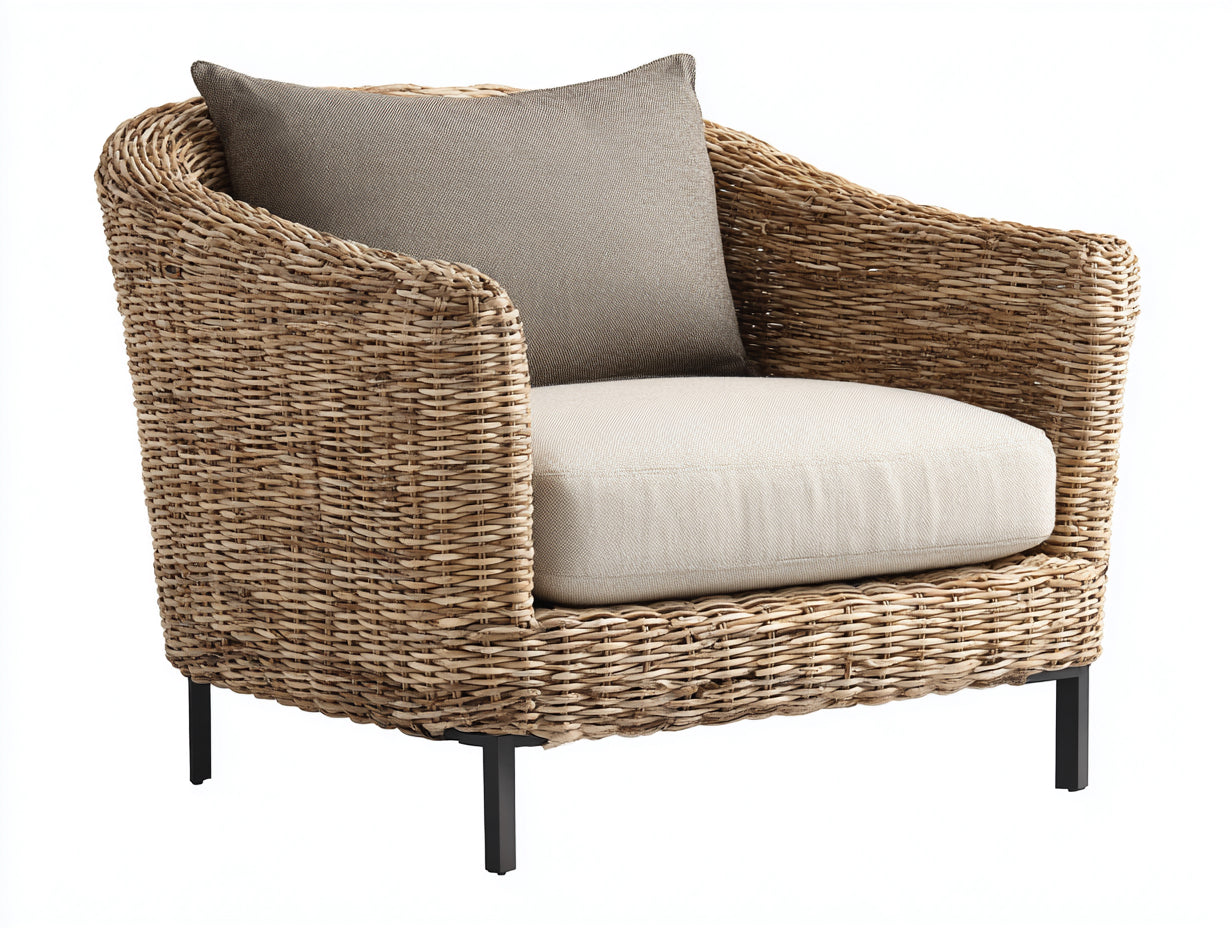 Fauteuil de jardin - rotin - tissu - métal - 126x88x78 cm - beige-marron - style naturel contemporain