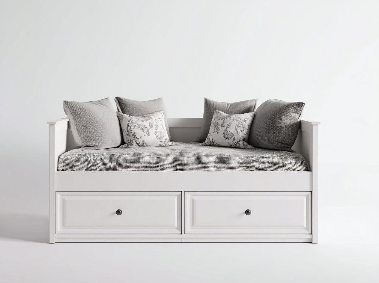 Canapé lit - bois - tissu - 204x89x77 cm - blanc-gris - style moderne