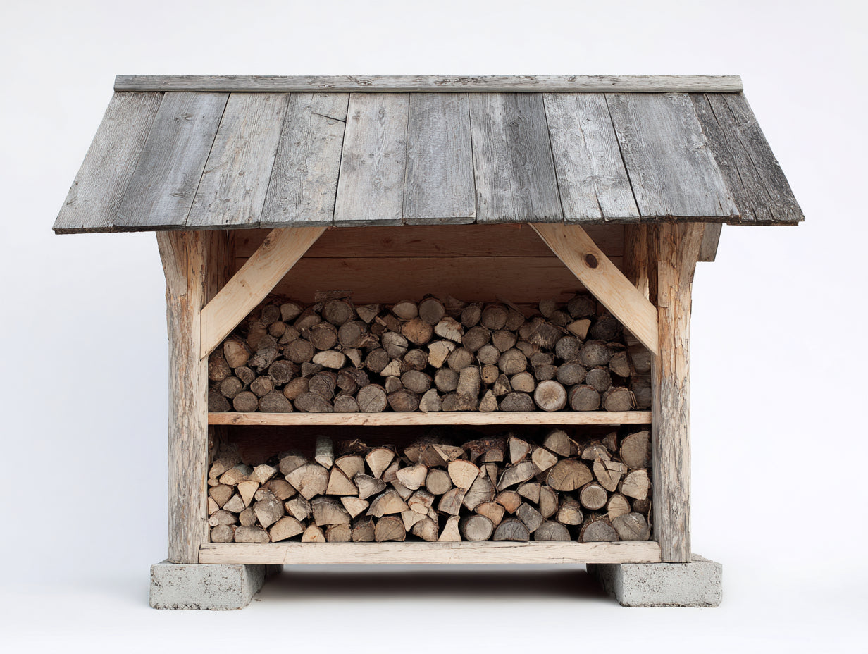 Abri à bûches - bois-béton - 188x64x142 cm - bois naturel-gris - style rustique