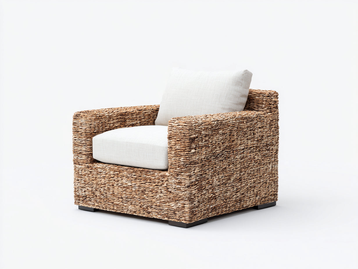 Fauteuil de jardin - rotin - tissu - bois - 115x96x72 cm - marron-beige - style naturel