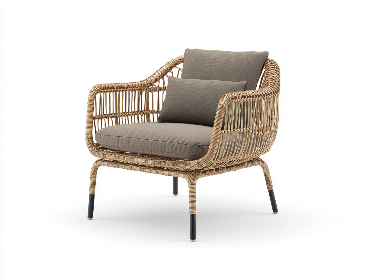 Fauteuil de jardin - rotin - tissu - métal - 112x84x79 cm - beige-gris - style naturel contemporain