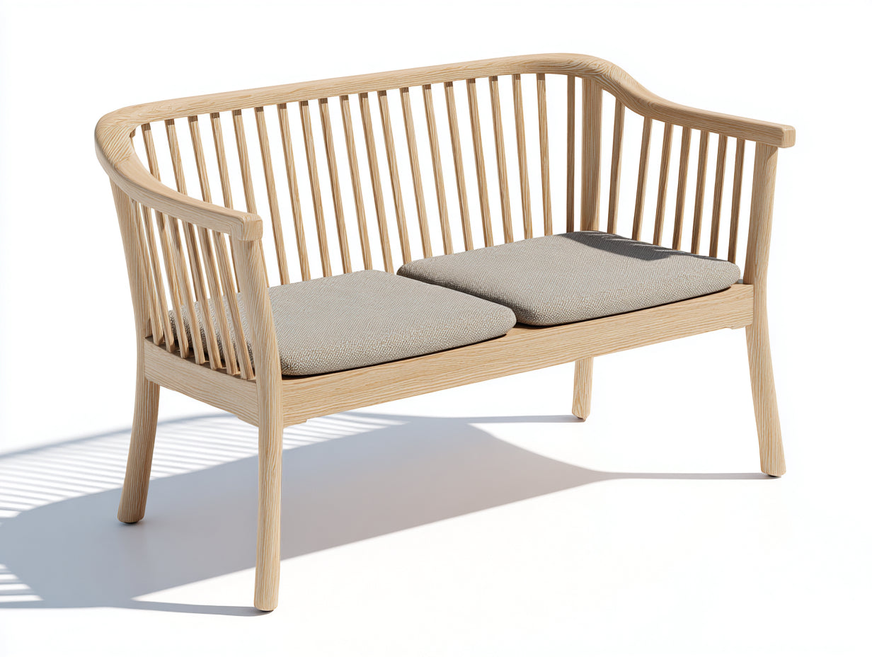 Banc de jardin - bois - textile - 163 x 60 x 82 cm - bois clair-gris - style moderne