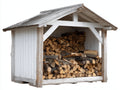 Abri à bûches - bois - 184x76x145 cm - blanc-gris - style rustique