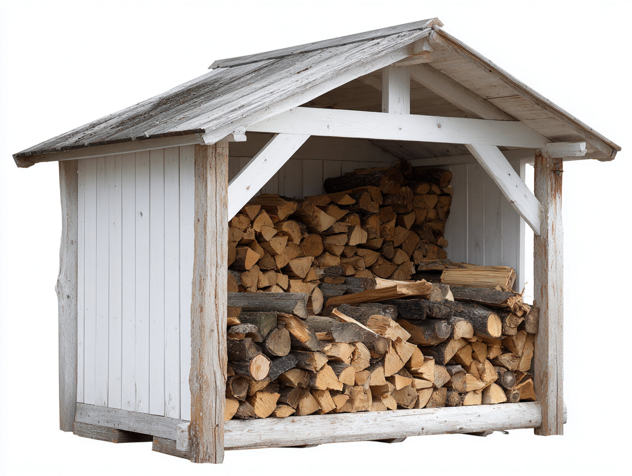 Abri à bûches - bois - 184x76x145 cm - blanc-gris - style rustique