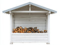 Abri à bûches - bois-métal - 196x63x154 cm - blanc-gris - style rustique