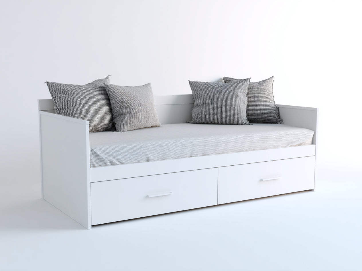 Canapé lit - bois - tissu - 218x96x76 cm - blanc-gris - style moderne