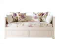 Canapé lit - bois - tissu - 206x91x79 cm - blanc-violet-vert-rose - style campagne chic
