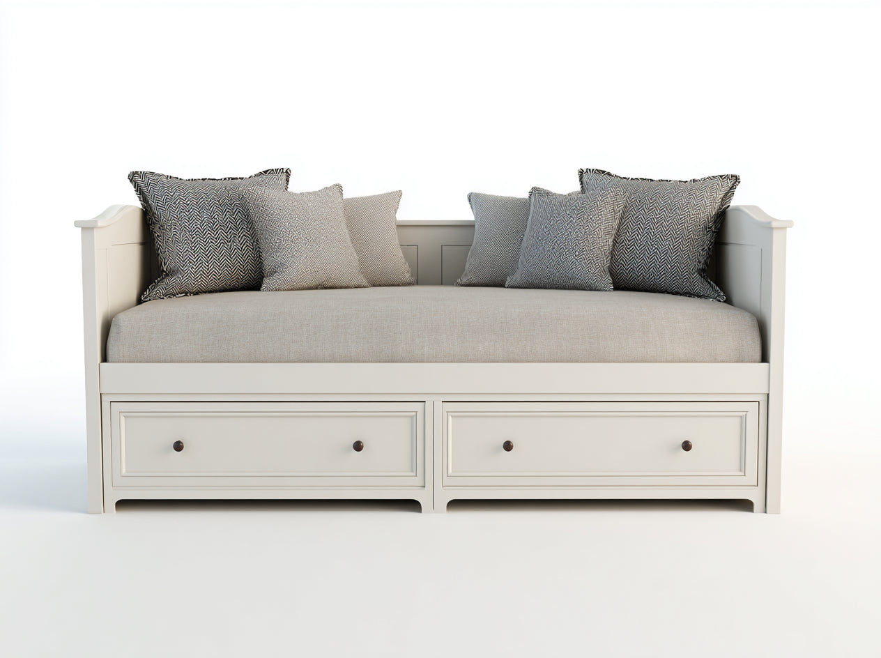 Canapé lit - bois - tissu - 211x92x81 cm - blanc-gris-noir - style classique