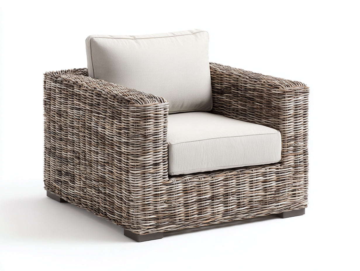 Fauteuil de jardin - rotin - tissu - bois - 120x101x76 cm - marron-beige - style naturel contemporain