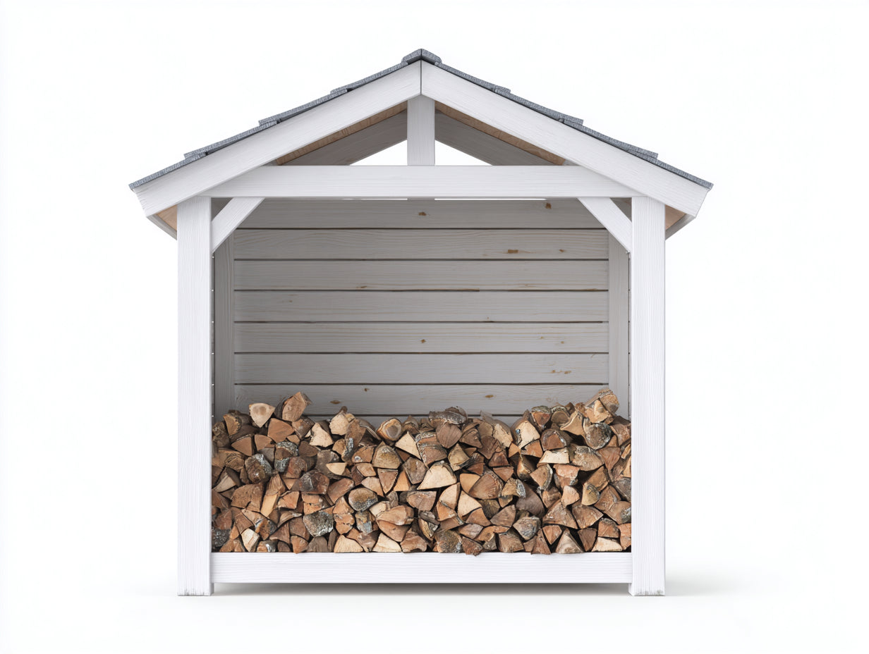 Abri à bûches - bois - 176x61x149 cm - blanc-gris - style rustique