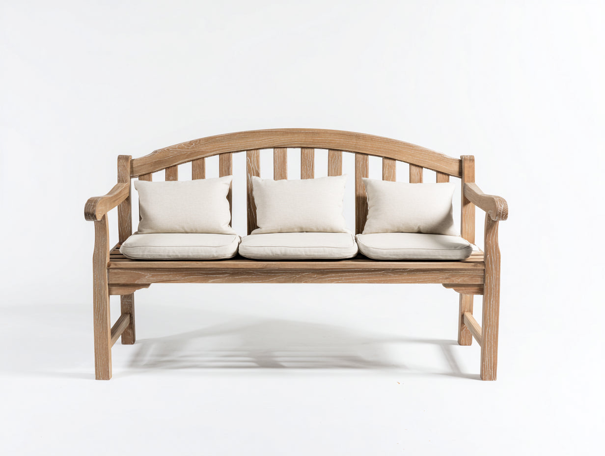 Banc de jardin - bois - textile - 166 x 55 x 85 cm - marron clair-beige - style classique