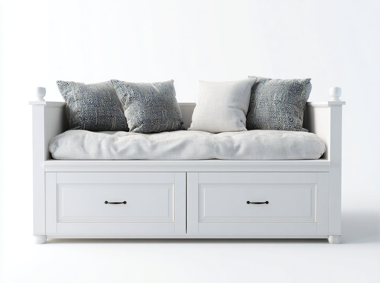 Canapé lit - bois - tissu - 208x90x82 cm - blanc-gris-bleu - style classique