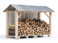 Abri à bûches - bois-métal-béton - 232x82x151 cm - bois naturel-gris clair - style rustique