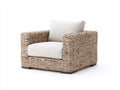 Fauteuil de jardin - rotin - tissu - bois - 120x98x73 cm - beige-marron - style naturel contemporain