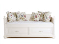 Canapé lit - bois - tissu - 214x92x86 cm - blanc-rose-vert-bleu - style campagne chic