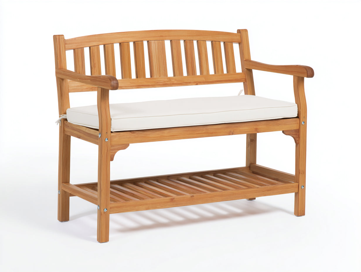 Banc de jardin - bois - textile - 154 x 54 x 87 cm - bois clair-blanc - style classique