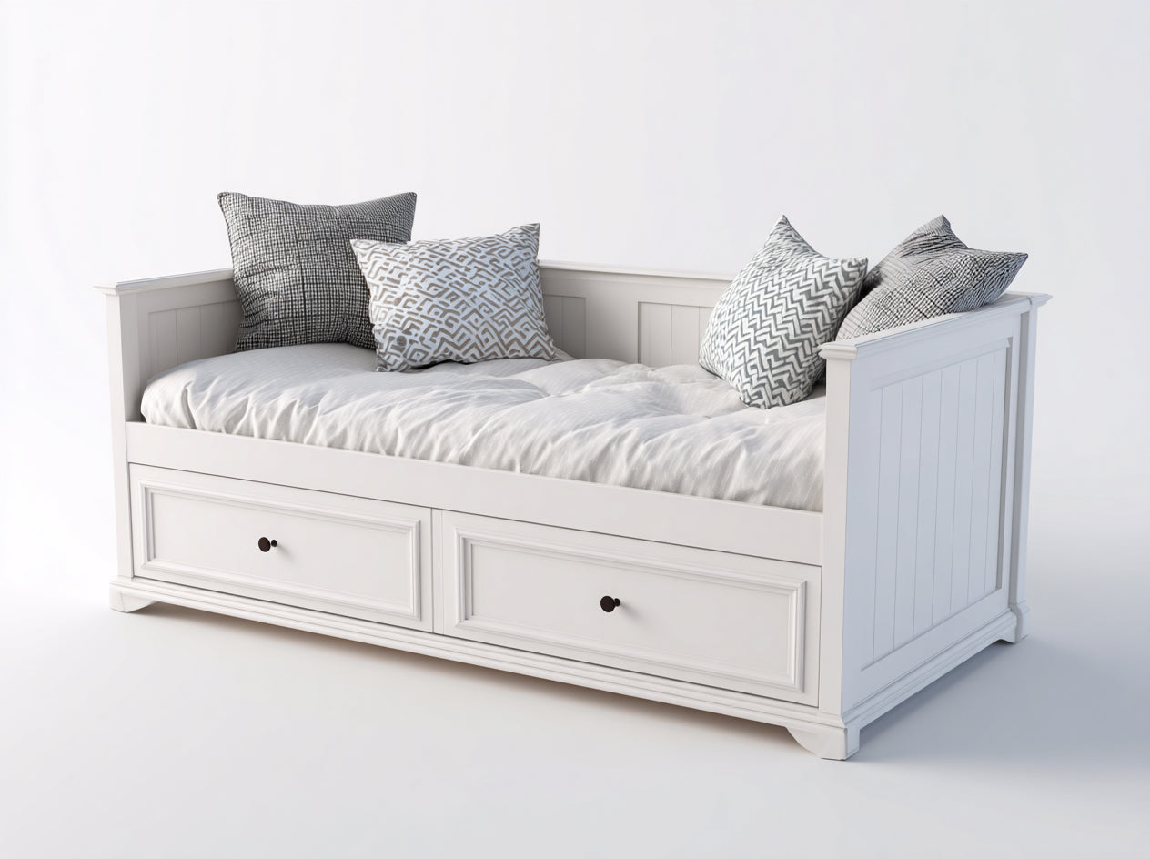 Canapé lit - bois - tissu - 222x98x88 cm - blanc-gris-noir - style classique