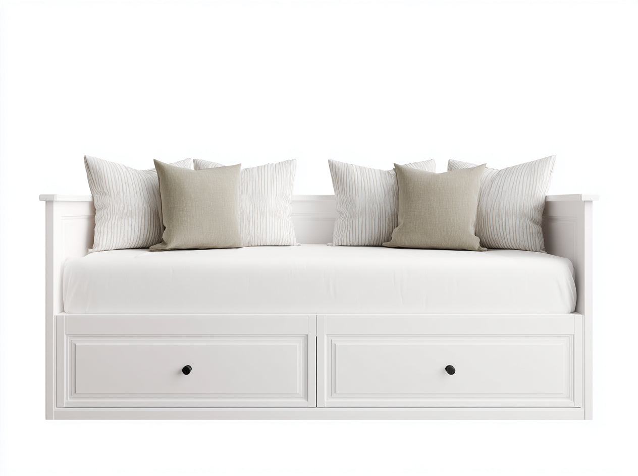 Canapé lit - bois - tissu - 218x95x82 cm - blanc-beige - style classique