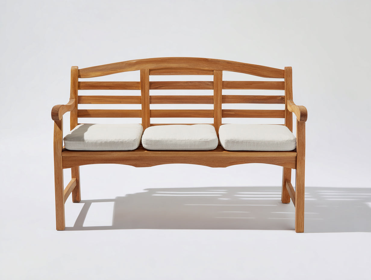 Banc de jardin - bois - textile - 164 x 57 x 86 cm - marron clair-blanc - style classique