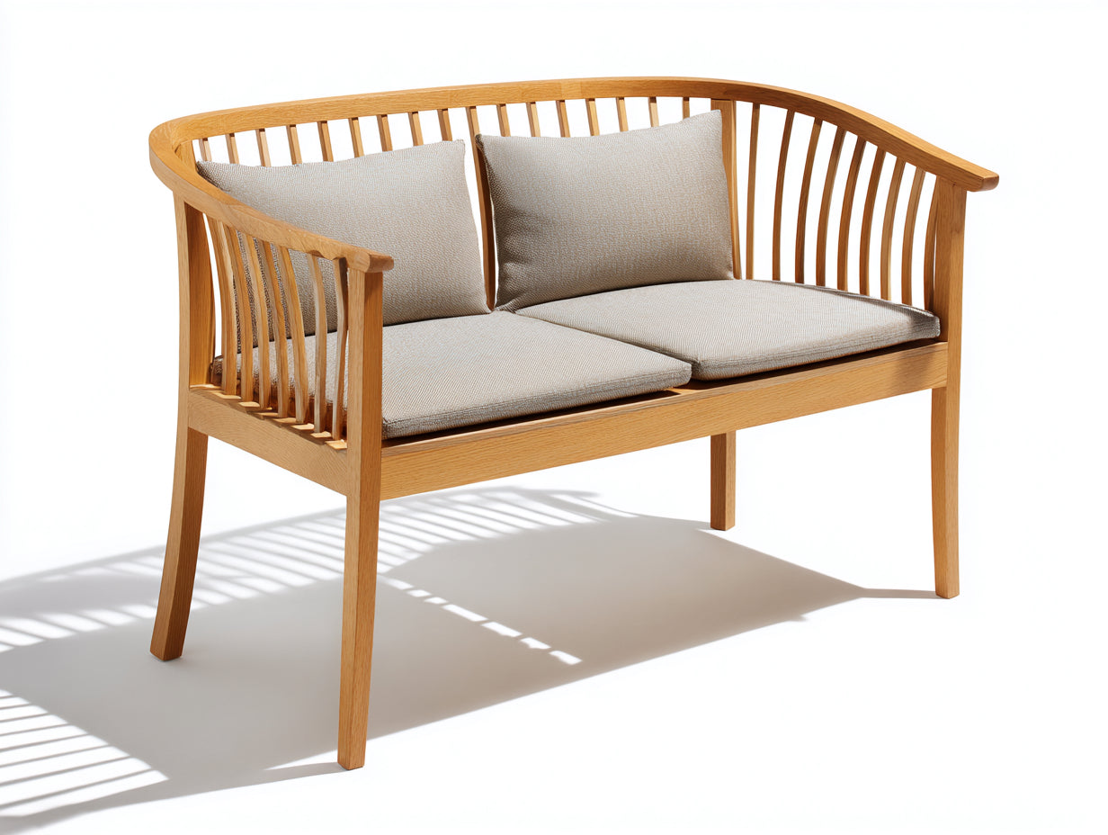 Banc de jardin - bois - textile - 162 x 58 x 84 cm - bois clair-gris - style moderne