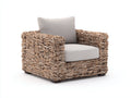 Fauteuil de jardin - rotin - tissu - bois - 116x97x73 cm - marron-gris clair - style naturel contemporain