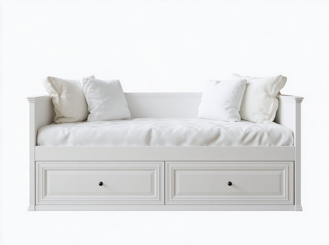 Canapé lit - bois - tissu - 217x96x84 cm - blanc - style classique