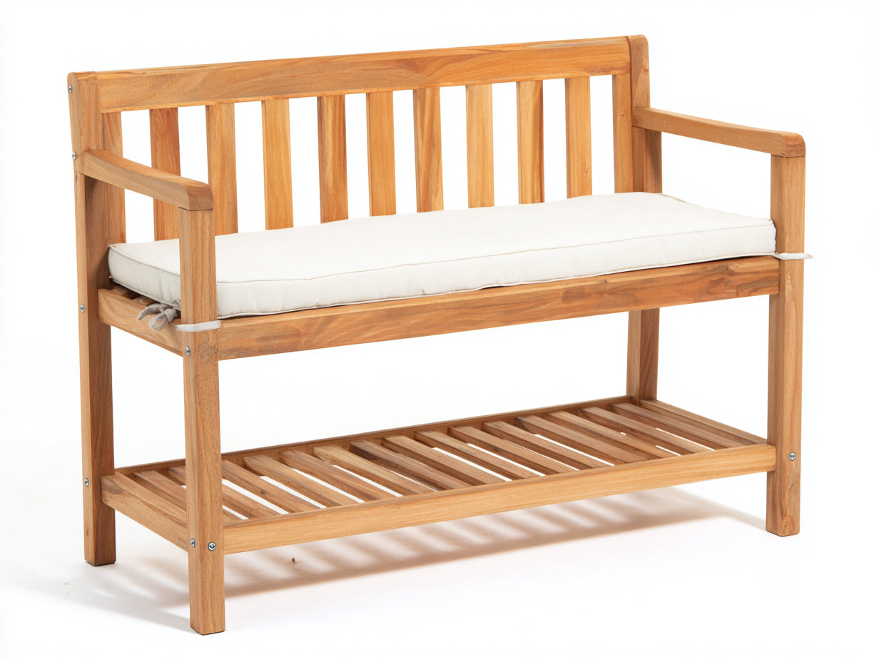 Banc de jardin - bois - textile - 152 x 53 x 88 cm - bois clair-blanc - style classique