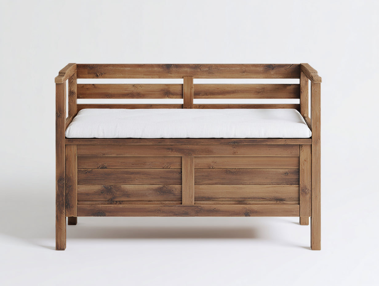 Banc de jardin - bois - textile - 138 x 56 x 90 cm - marron-blanc - style rustique